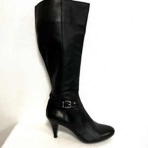ANTONIO MELANI Tall Black Leather Heeled Boots Size 8.5M